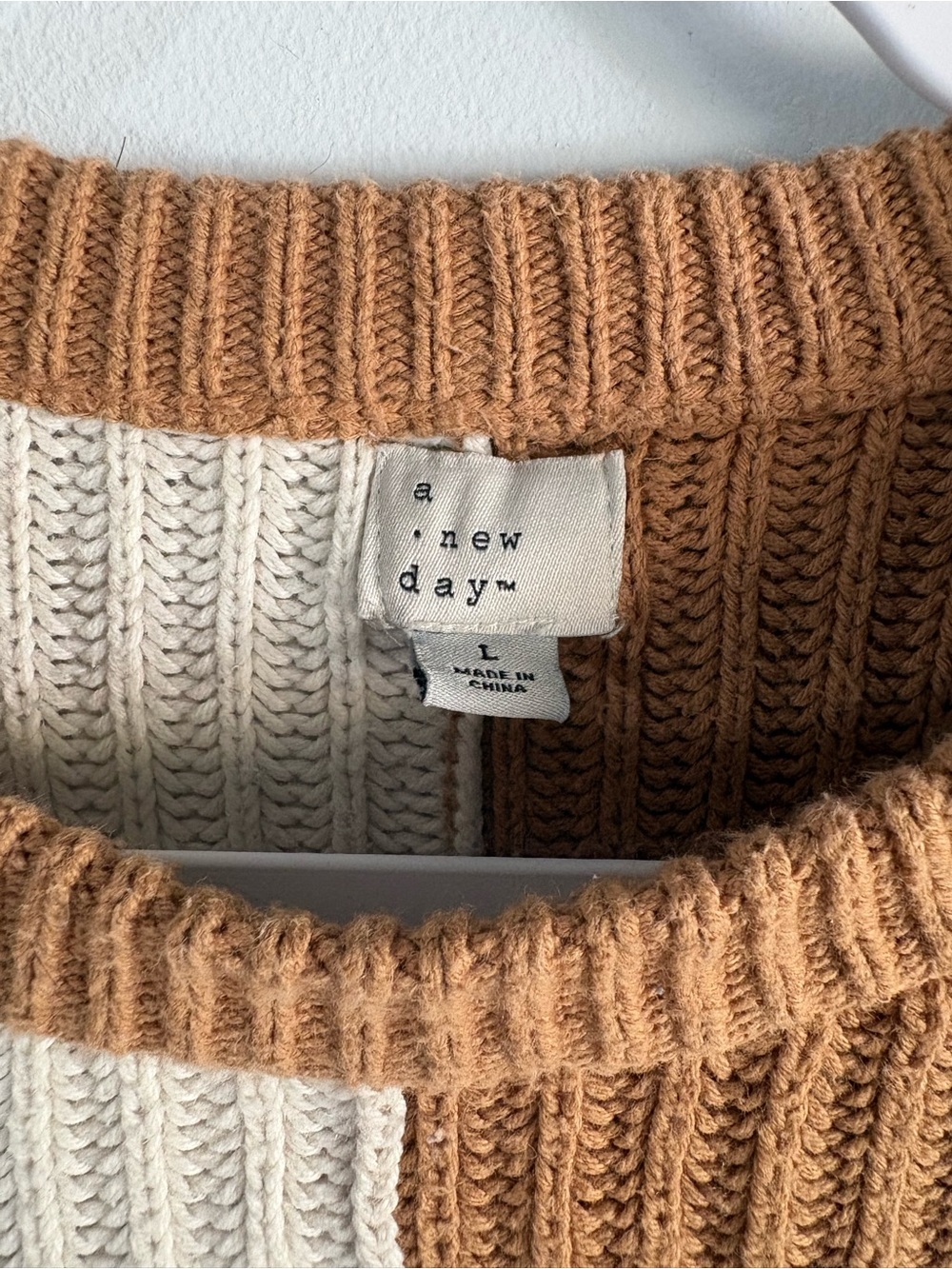 a new day Colorblock Ribbed Crewneck Sweater - Cream, Tan, Gray, Black - Picture 3 of 3